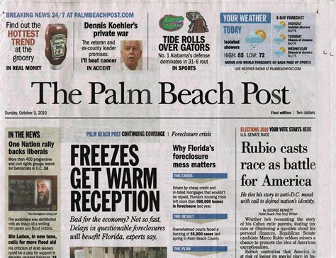 Palm beach post newspaper - Palm Beach County was put under a tropical storm watch at the 5 a.m. advisory. As of 8 a.m., Ian was a 125-mph Category 3 hurricane about 130 miles south-southwest of the Dry Tortugas. It is ...